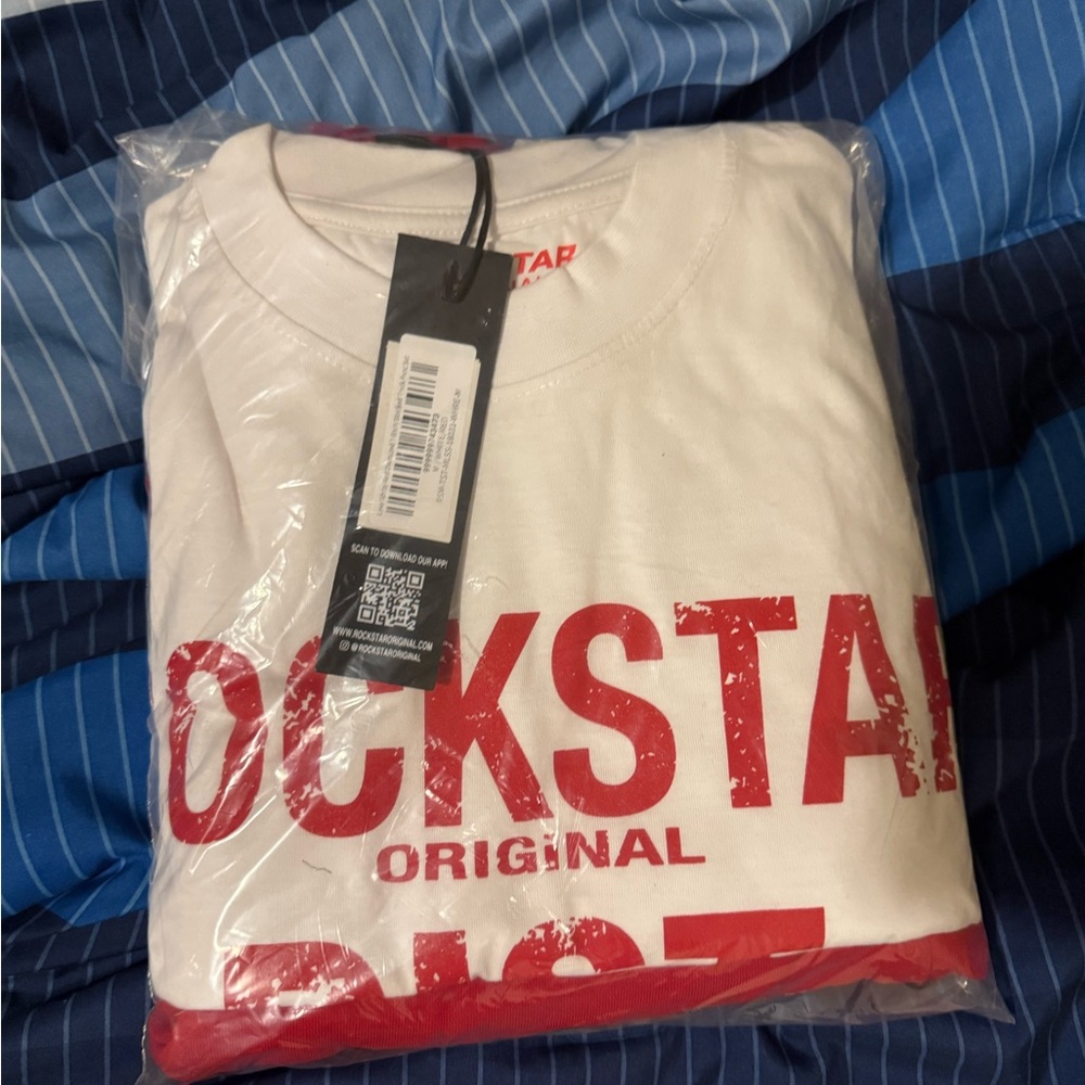 Rockstar Original Men's Red and White Tee